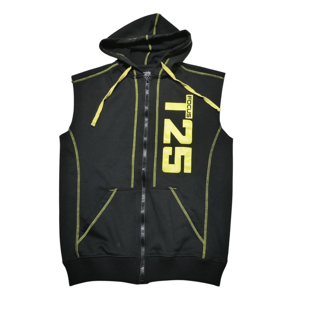 Beachbody Focus T25 Hoodie Sweatshirt Mens Small Black Sleeveless Vest Full‎ Zip